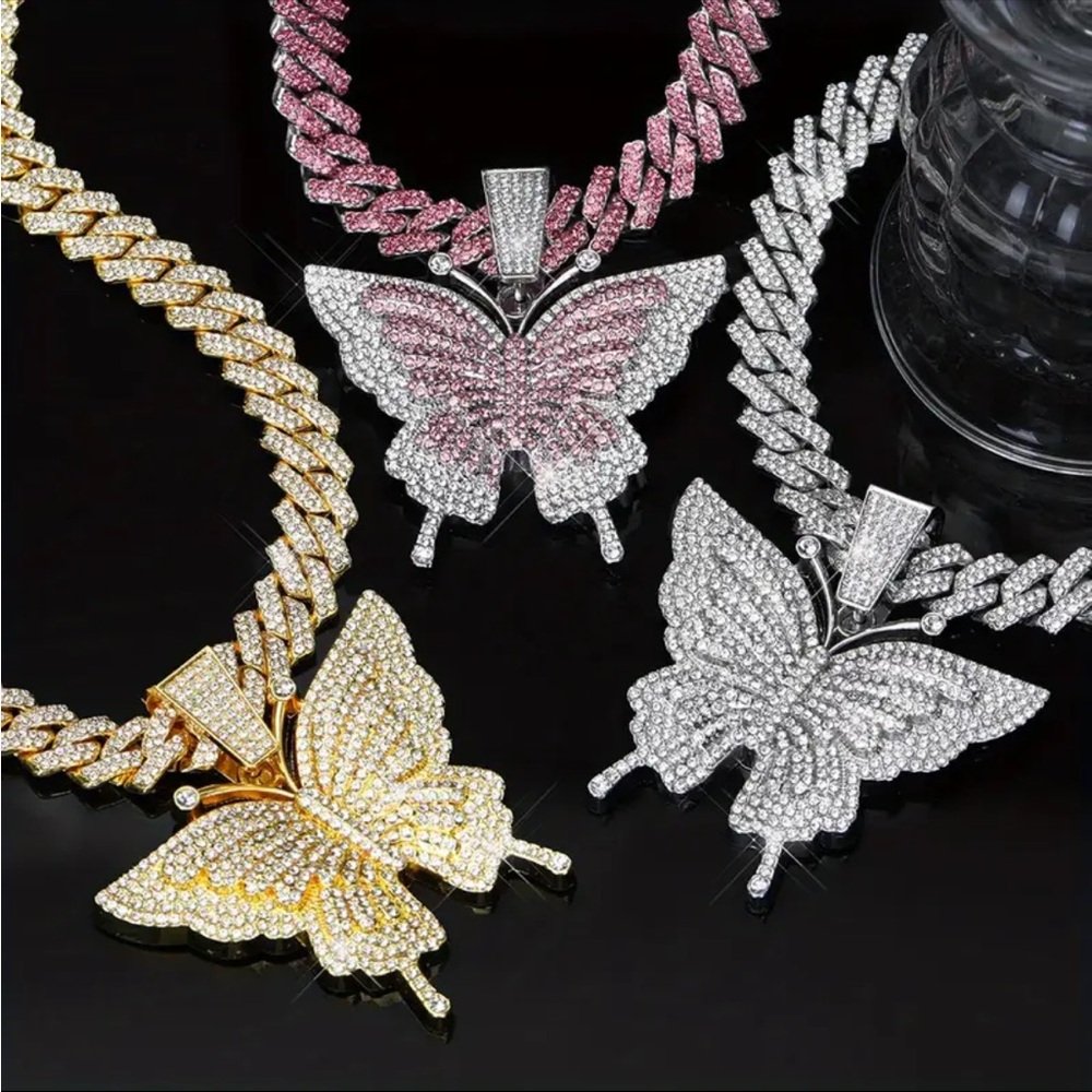 Elegant Pink Butterfly Necklace- Fashion Jewelry - Picture 10 of 12